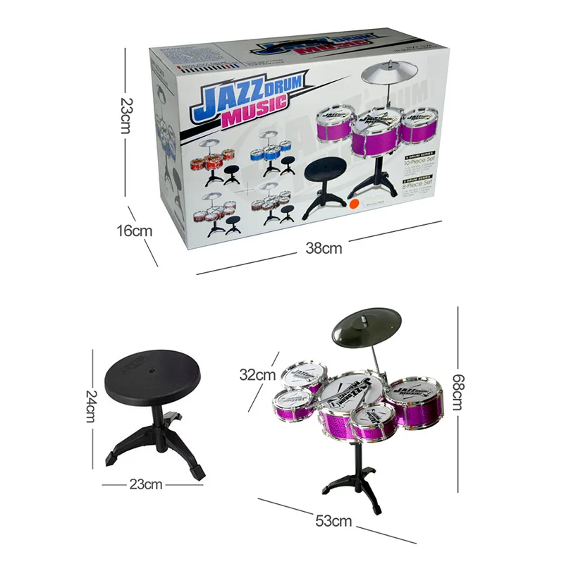 Kids Boy Girl Music 5pcs/set Drum Set With Stool Musical Instrument Toys Playset
