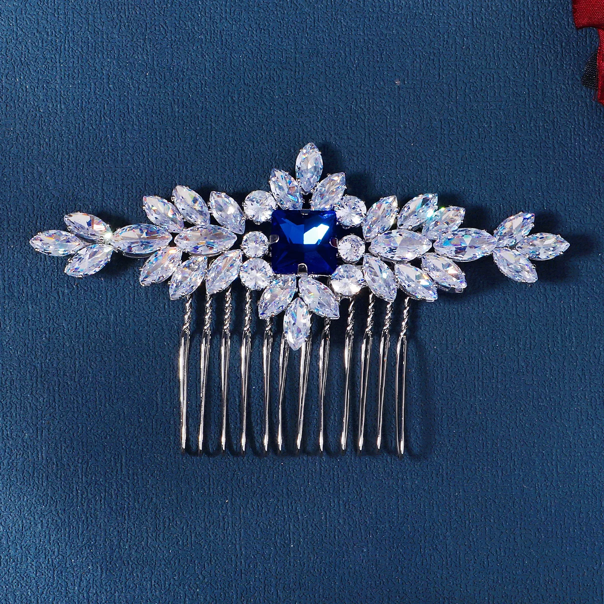 Bridal Hair Comb Handmade Silver Blue Gemstone Crystal Setting Bridal Wedding Inserts Comb Headdresses Jewelry