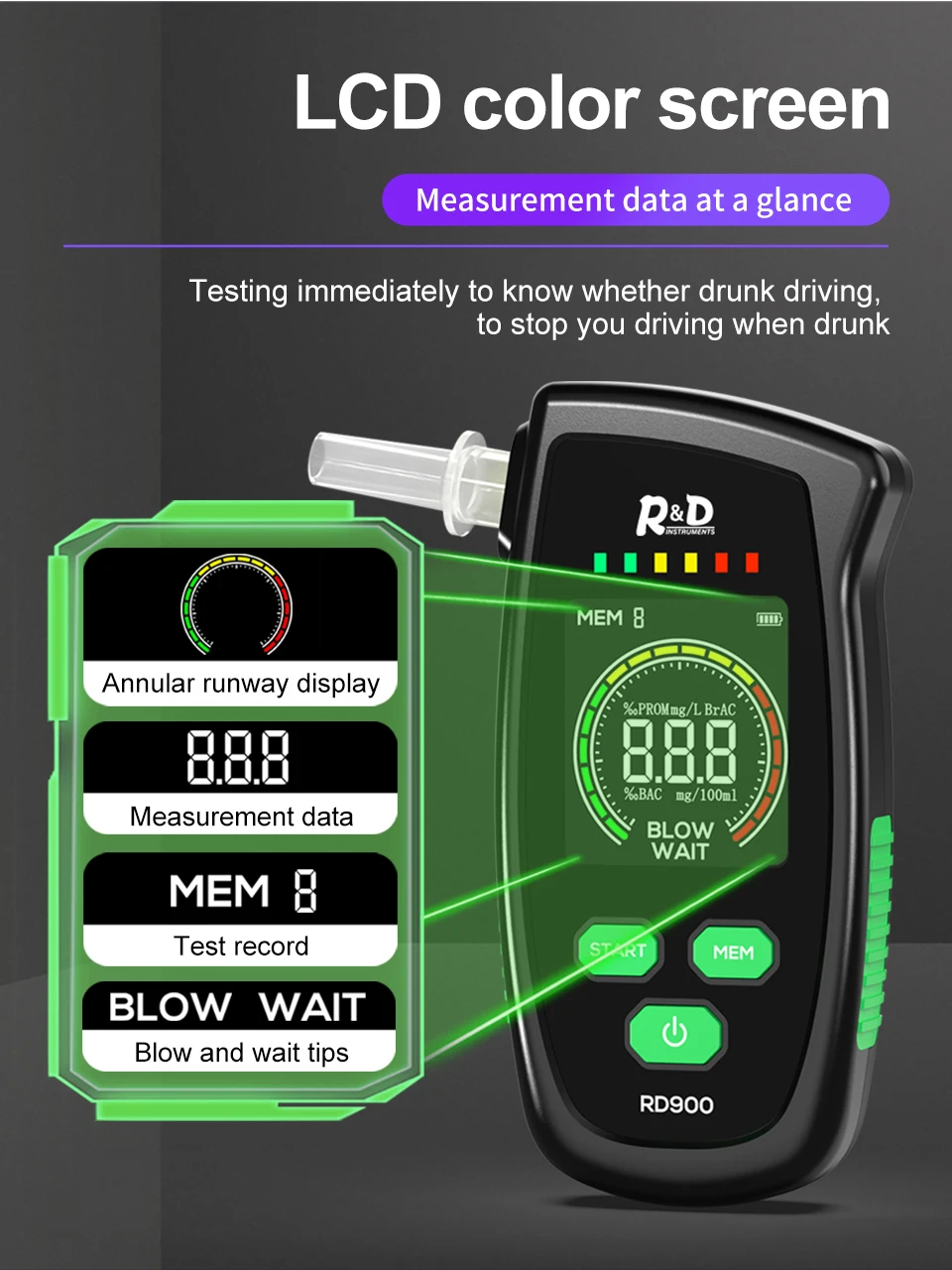 Digital LCD Portable Breath Alcohol Tester Breathalyzer Analyzer police  Detector
