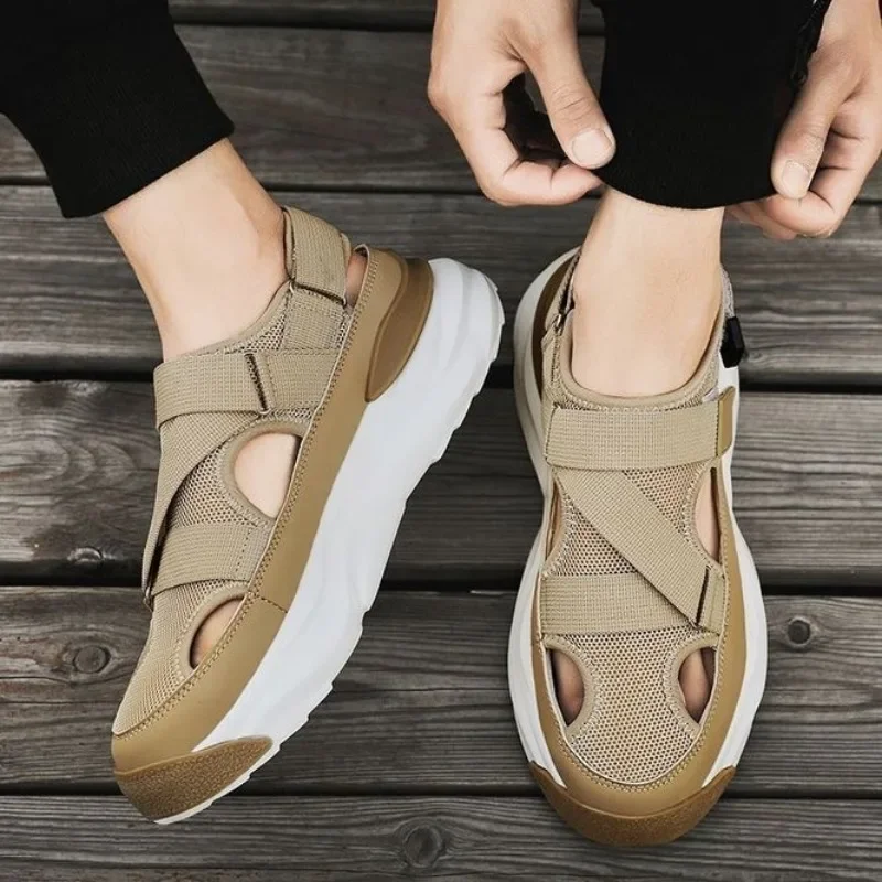 Leather Sandals Fashion Designer Men's Sandals Breathable Casual Shoes for Men Outdoor Non Slip Beach Sandals Male Platform Sandalias