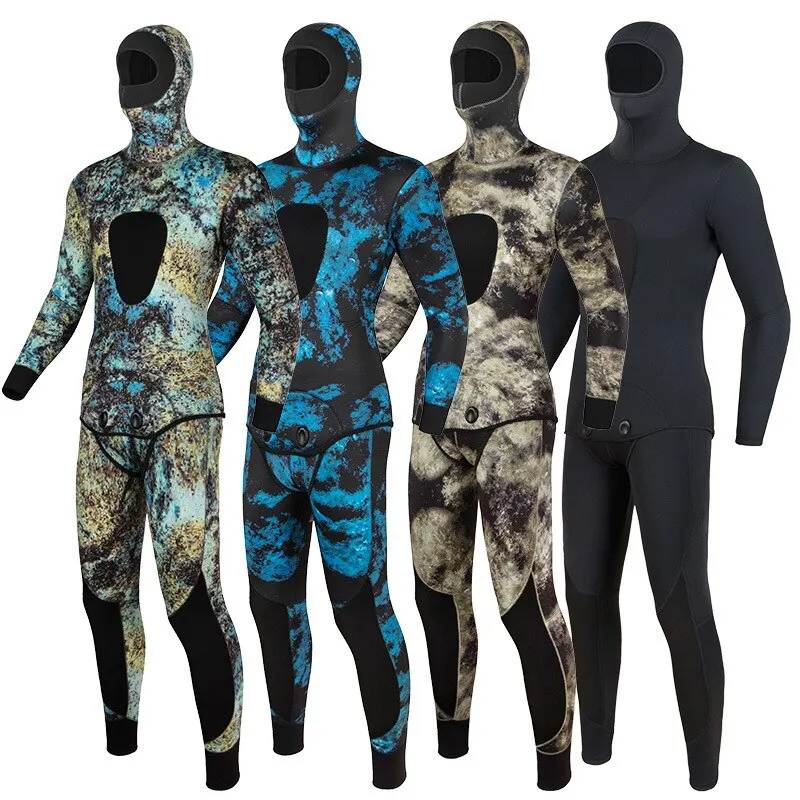 Wetsuit 3mm Camouflage Long Sleeve Fission Hooded 2 Pieces Of Neoprene Submersible For Men Keep Warm Scuba Diving Suit Swimwear