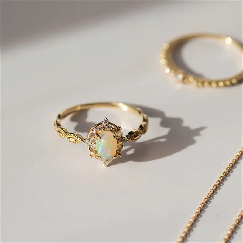 925 Sterling Silver Plated 18K Gold Imitate Opal Zircon Ring Luxury High Quality Jewelry Gifts For Women Girls