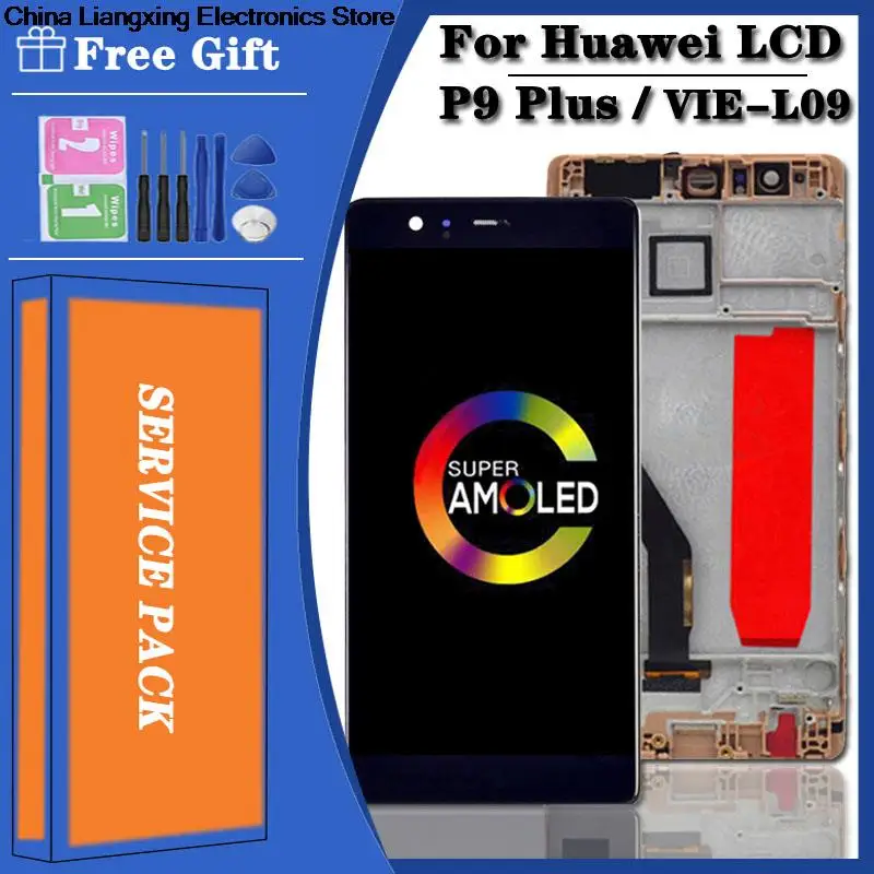 

5.5 "amoled para huawei p9 plus lcd EVA-L09 VIE-L09 display touch screen digitador assembléia peças p9 mais display com quadro