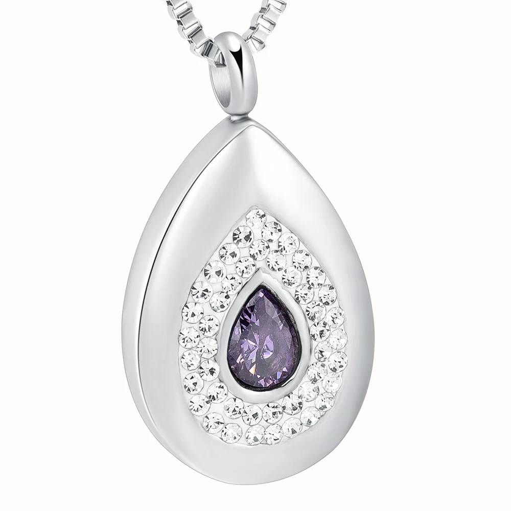 

Women Cremation Pendant Teardrop With Crystal Memorial Stainless Steel Urns Necklace For Human/Pet Ashes Mini Urn Jewelry