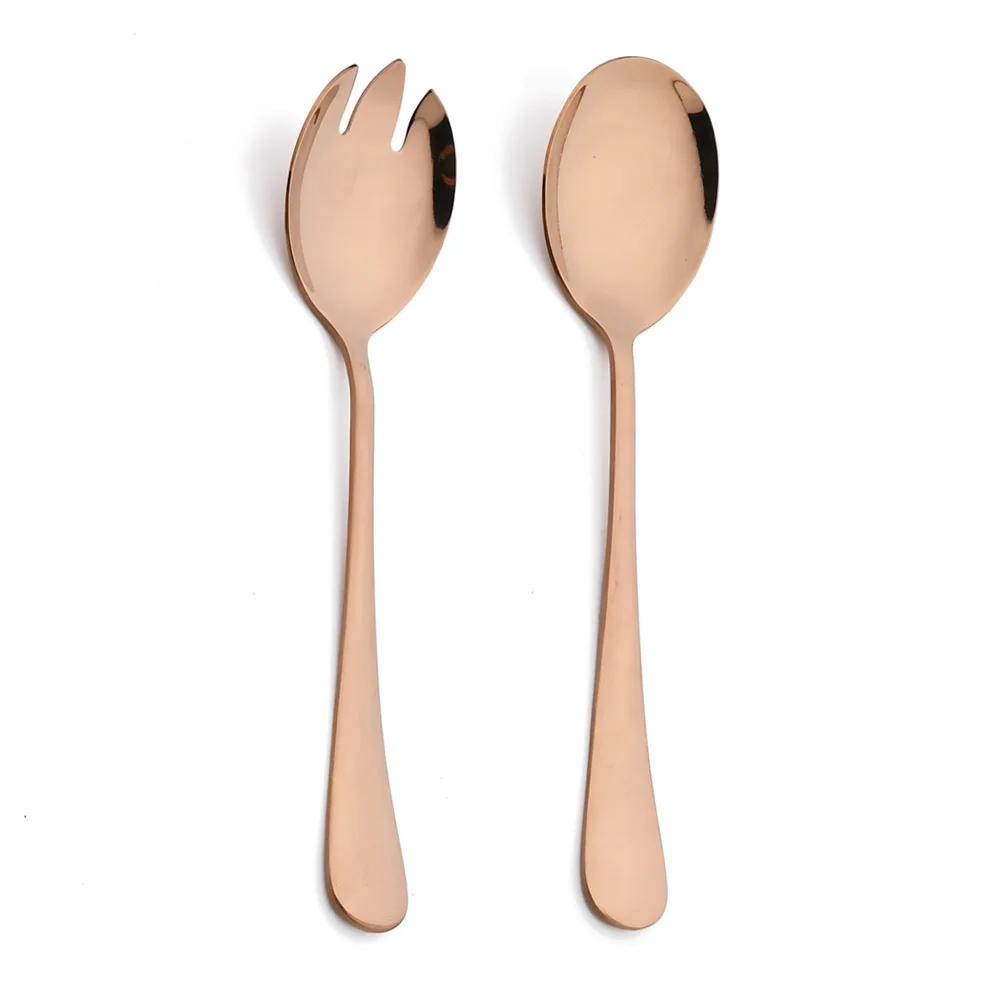 2Pcs Salad Spoon Fork Stainless Steel Salad Dessert Spoon Cutlery Set Serving Spoons Kitchen Utensils Accessorie Tableware