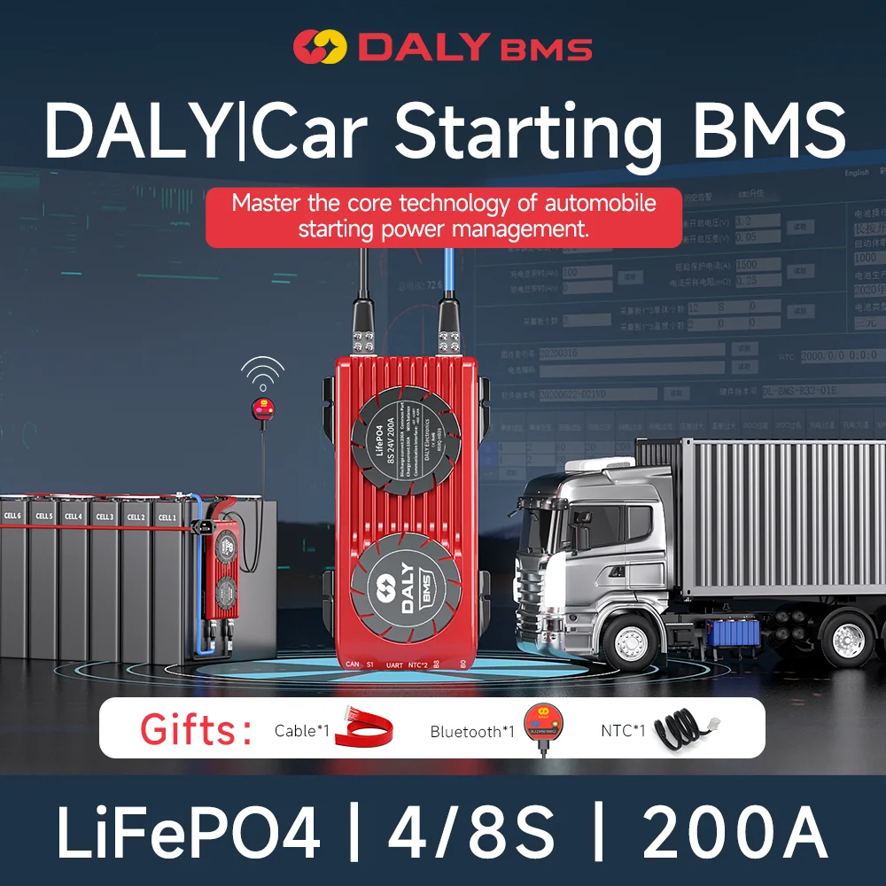 

Daly Smart Bms 4S 8S LiFepo4 Battery 18650 BMS Voltage 24V 48V 200A for CAR STARTING