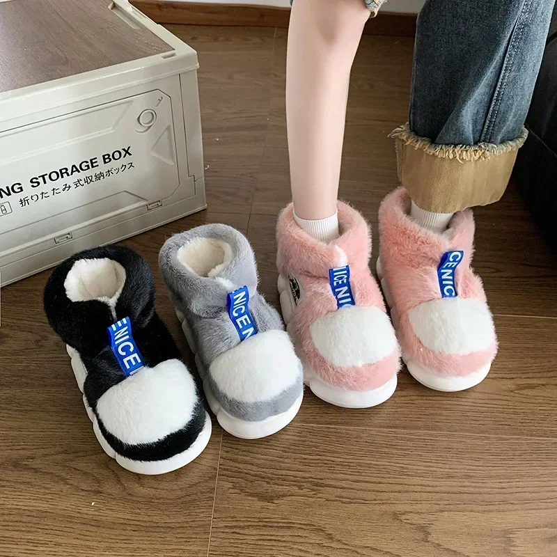 Rabbit Cotton Slippers Women Winter Warm Shoes Plush Lining Indoor Slipper Couple Platform High Top Snow Boots Male Home Slipper 6