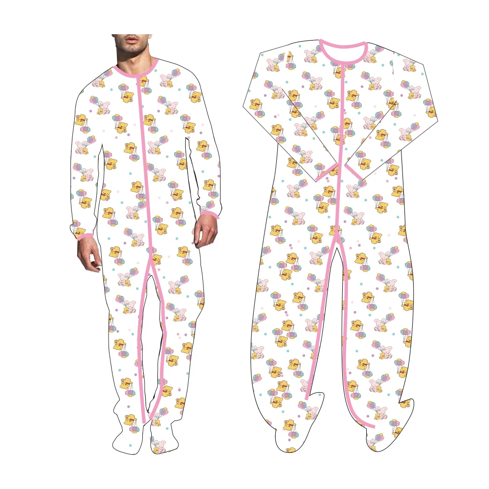 

Bodysuit with foot /adult onesie/adult baby romper/Pink balloon Bear rabbit toy printed adult bodysuit for abdl diaper lover