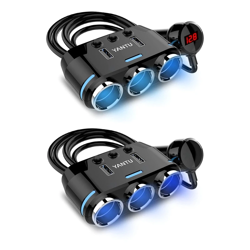 

12V-24V Car Cigarette lighter Socket Splitter Plug Dual USB Charger Plug Adapter Port 3 Way Auto For Navigators Phone Dropship