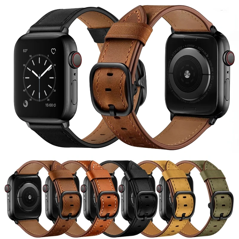 Premium Leather Strap for Apple Watch Ultra 9 8 7 45mm 41mm Soft Bracelet Wristband IWatch Series 6 5 4 3 SE 44mm 42mm 40mm 38mm