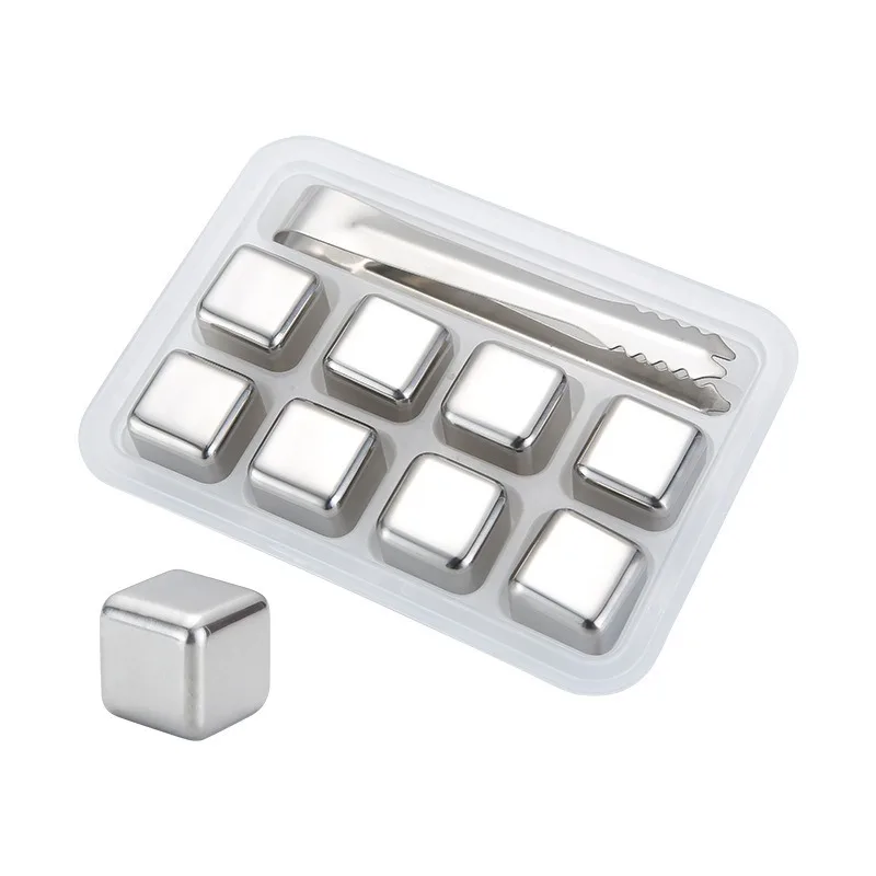 4/6/8 Pcs Stainless Steel Ice Cubes Set Reusable Chilling Stones for Whiskey Wine Wine Cooling Cube Chilling Rock Party Bar Tool