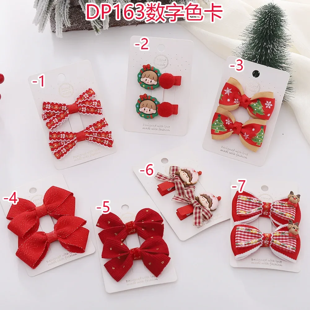

2Pcs/Set Christmas Baby Girls Hair Clips Ribbon Flower Tree Snowflake Resin Hair Bows Xmas Dance Party Hairpins Hairgrips