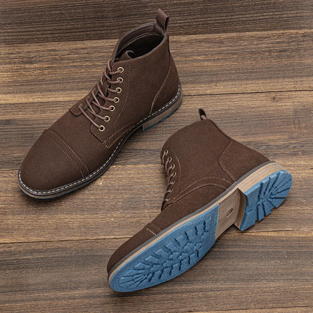 

Men Motorcycle Boots Blue Bottom Suede Lace-Up Retro Western Cowboy Knight Tooling Boots High-Quality Punk style Plus Size 39-50