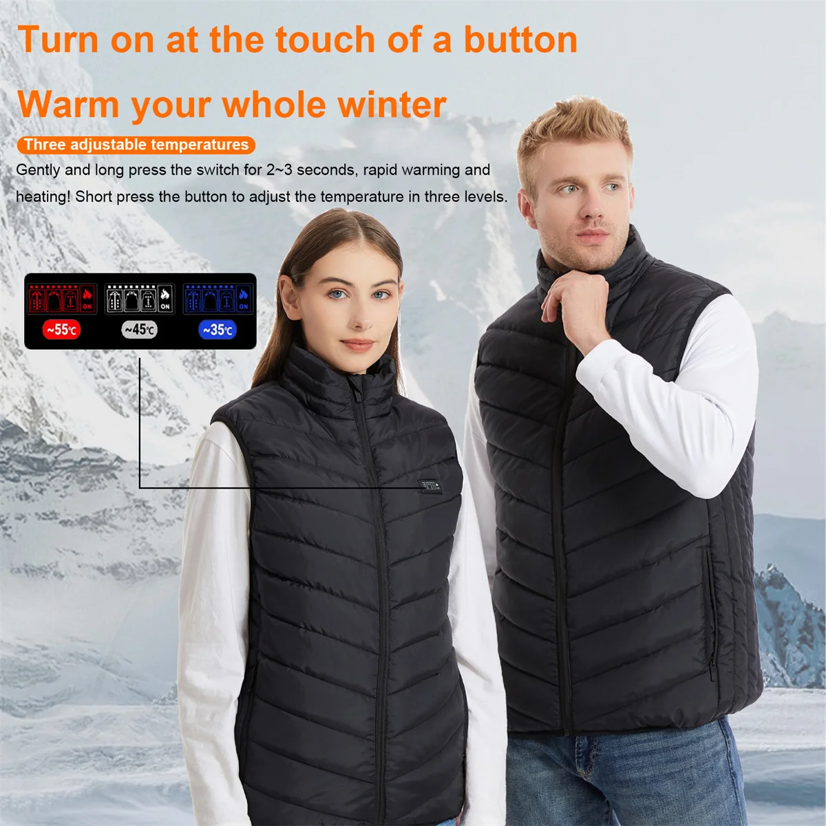 Heating vest, USB smart switch 9-21 zone heating vest, electric heating hunting men's and women's padded jacket