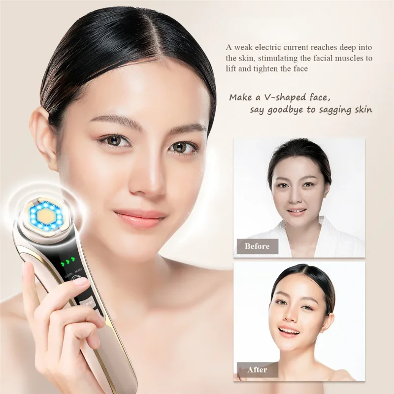 Face Skin Care EMS Facial Lifting Massager LED Photon Wrinkle Remover Hot Compress 1200Hz Vibration Anti-aging Device
