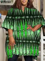 Plus Size 5XL VONDA 2024 Summer Women Vintage Printed Blouses Tunic Tops Casual Half Sleeve Loose Shirts V-Neck Bohemian Blusas - Image 5