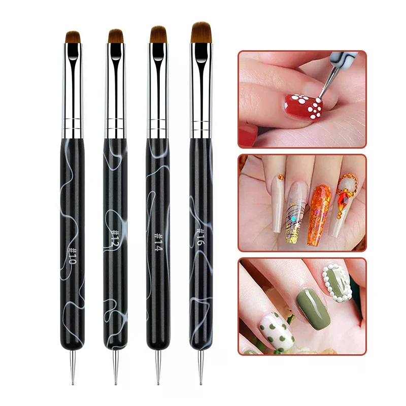 1/4 PCS French Nail Art Brush Dual End Nail Art Dotting Pen Acrylic Drawing Rhinestone Gel Painting Wooden/Acrylic Handle