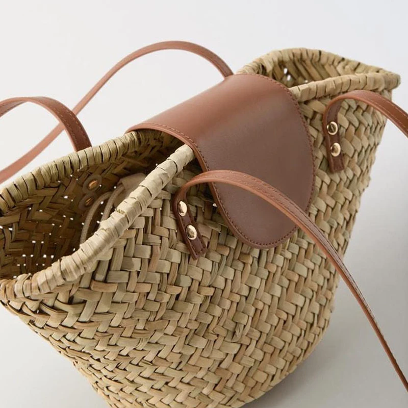 Bohemian Straw Tote Bags For Women Luxury Designer Handbag And Purse New In Papyrus Woven Small Beach Underarm Shoulder Bag