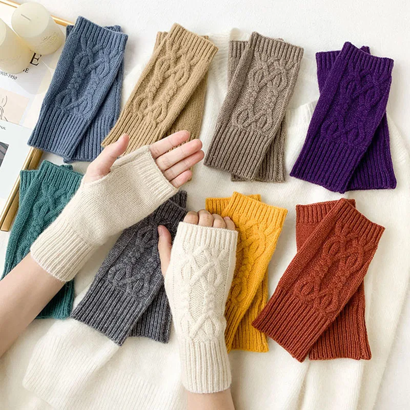 

Half Finger Knitted Gloves For Men Women Autumn Winter Warm Fingerless Gloves Windproof Cycling Fingerless Mittens