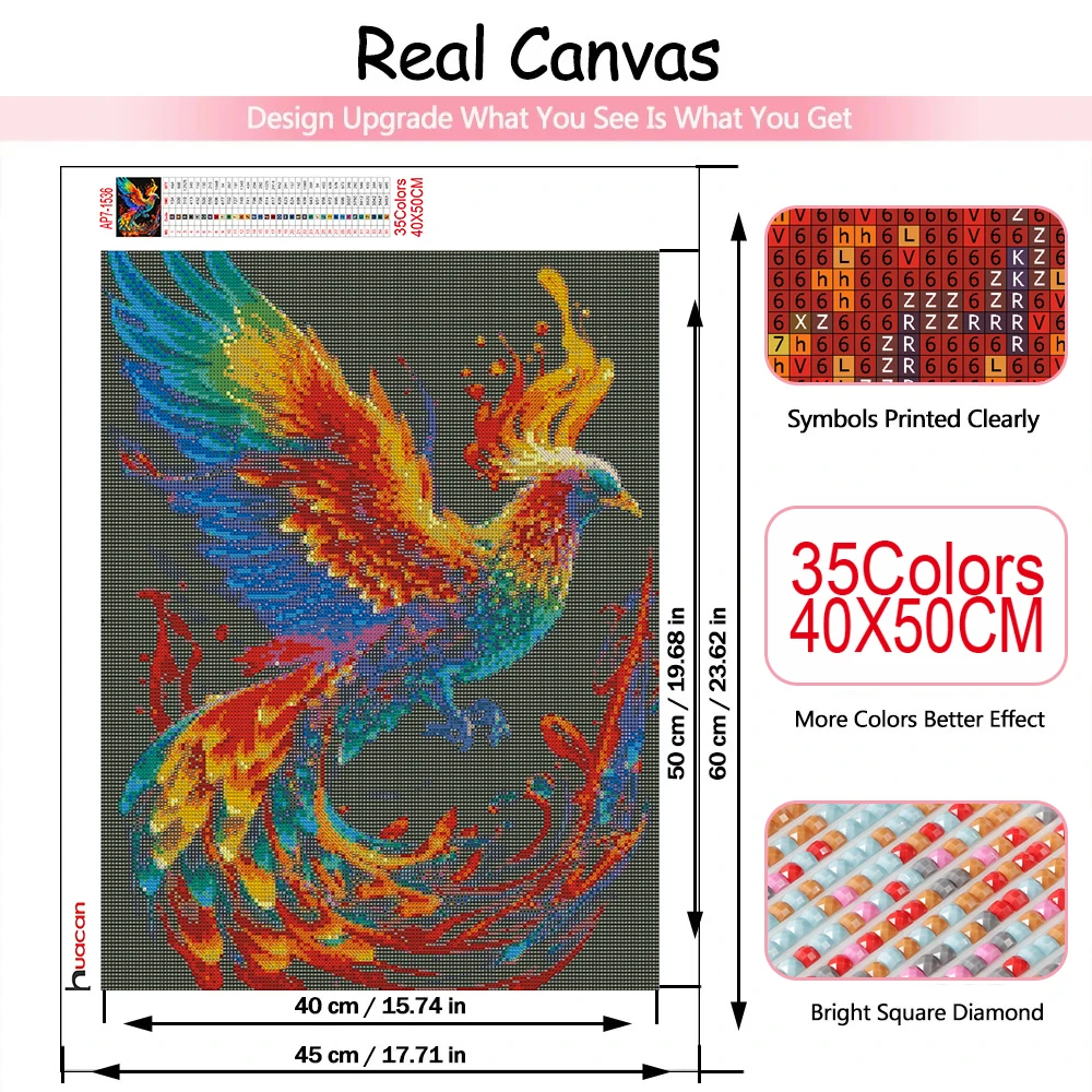 Huacan Diamond Painting Kits Phoenix Fantasy Full Square Round Embroidery  Bird Animal Mosaic Home Decorations