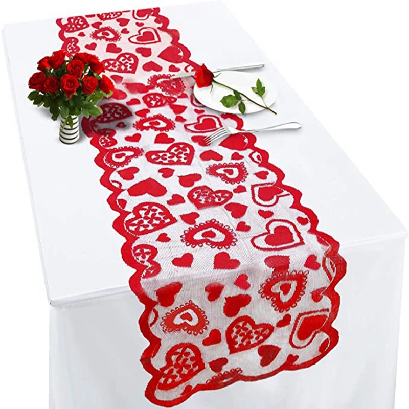 Valentine's Day Table Runner Placemats Love Red Heart Lace Table