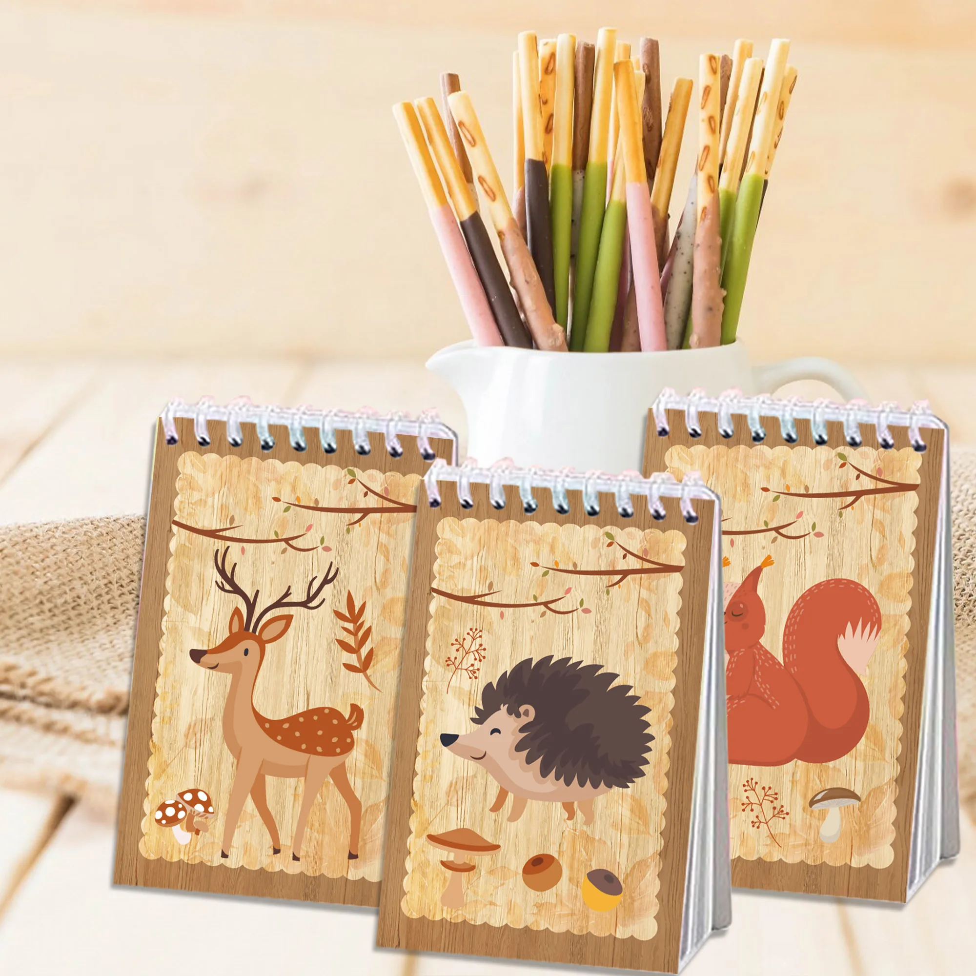 8pcs 숲 동물 테마 미니 나선형 포켓 노트북 메모 패드 코일 소책자 메모장 Office 편지지 학교 일기