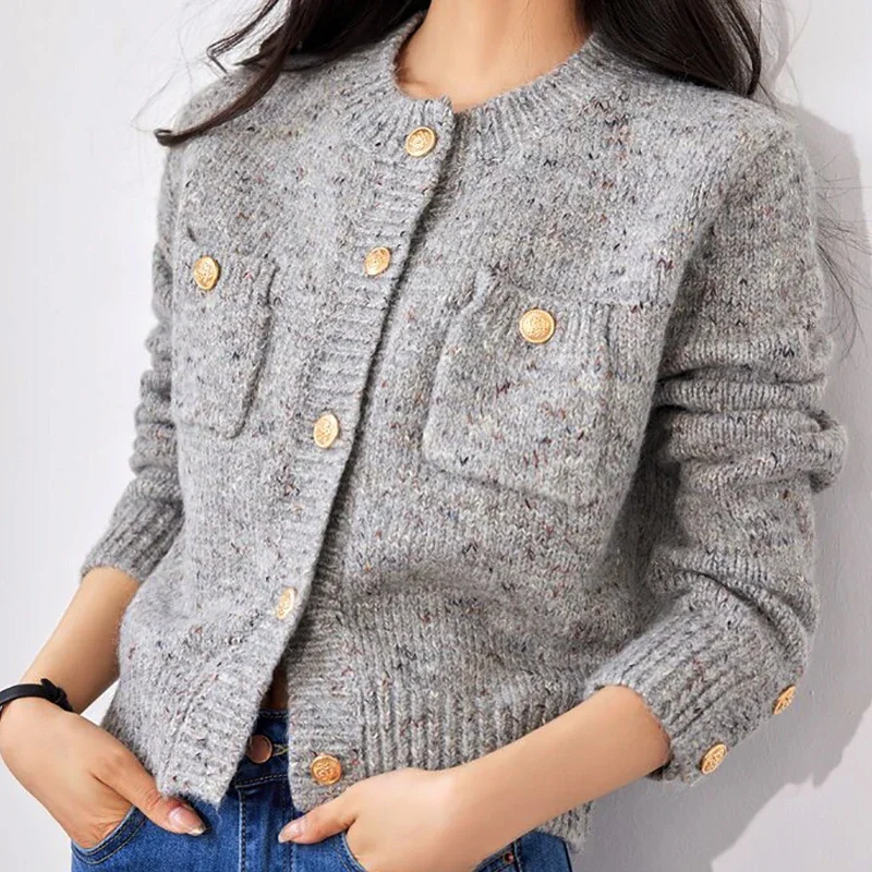 Women Autumn Artsy Knitted O-Neck Cardigan Sweater