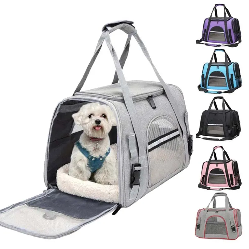 Portable Travel Bag Pet Dog Carrier Bag With Thick Cotton Cushion Pet  Aviation Backpack Anti-suffocation Dog Bag Mesh Outdoor