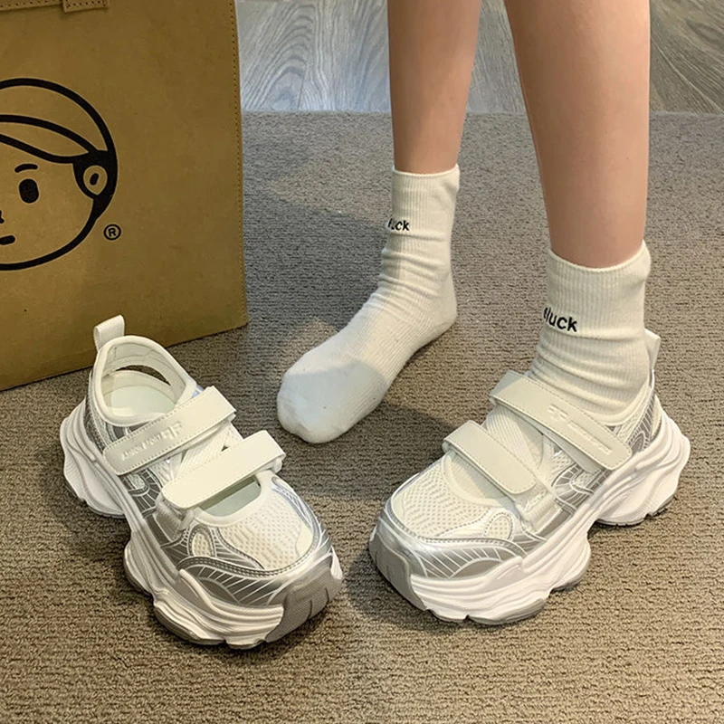 Summer New Platform Chunky Breathable Mesh Sneakers Woman Casual Sports Sandals All-match Daddy Shoes Hollow Breathable Shoes