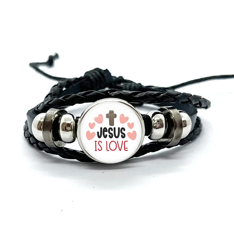 I Love Jesus Leather Charm Bracelet Glass Dome Snap Button Bracelet & Bangles Fashion For Women Men Gifts 5