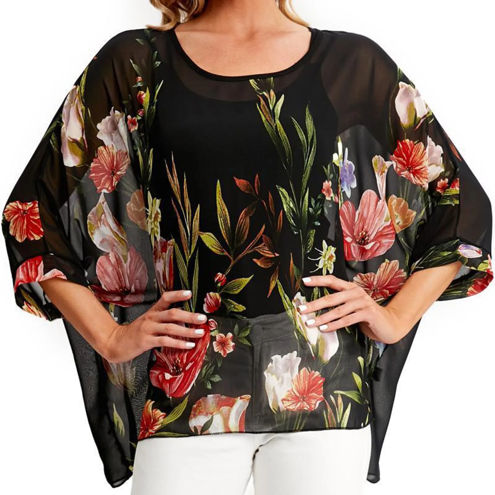 

Women's Fashion Large Bohemian Chiffon Shirt Beach Holiday Sunscreen Suit Bikini Cover Up