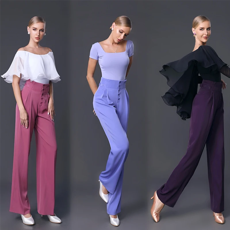 3 Colors Latin Dance Modern Dance Pants For Women High Waist Pants Wide Leg Practice Clothes Ballroom Wear SL7331