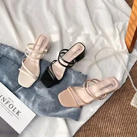 Sandales à talons carrés pour femmes, pantoufles d'été élégantes à l'extérieur, diapositives en cuir nouées en croix, à la mode, 2024 1