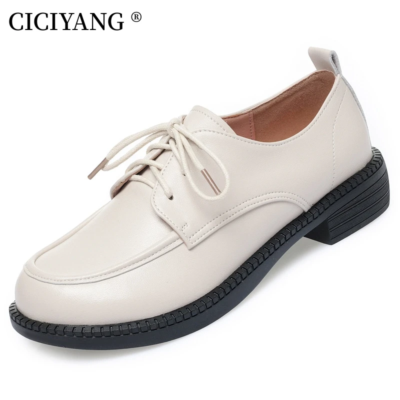

CICIYANG Women Spring Shoes Lace Up 2024 New Genuine Leather Fashion Oxford Shoes Ladies Non-slip Large Size Female Student Shoe