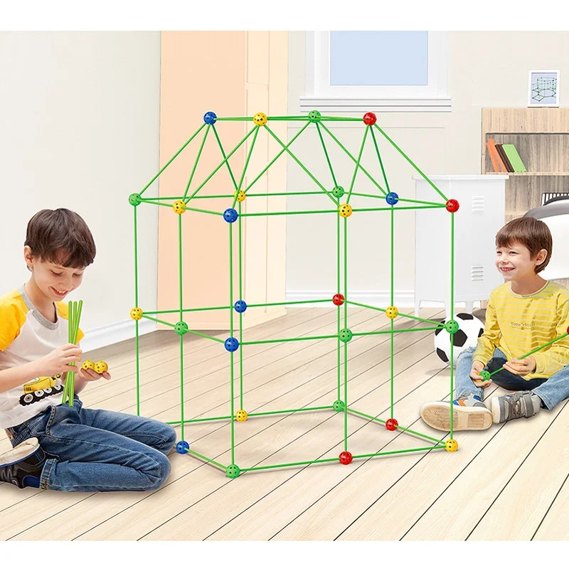 Kit de construction de maison de jeu 3D pour enfants, jouets Forts, châteaux  à perles, tunnels, tentes, conception de bâtons, bricolage, cadeaux pour  enfants