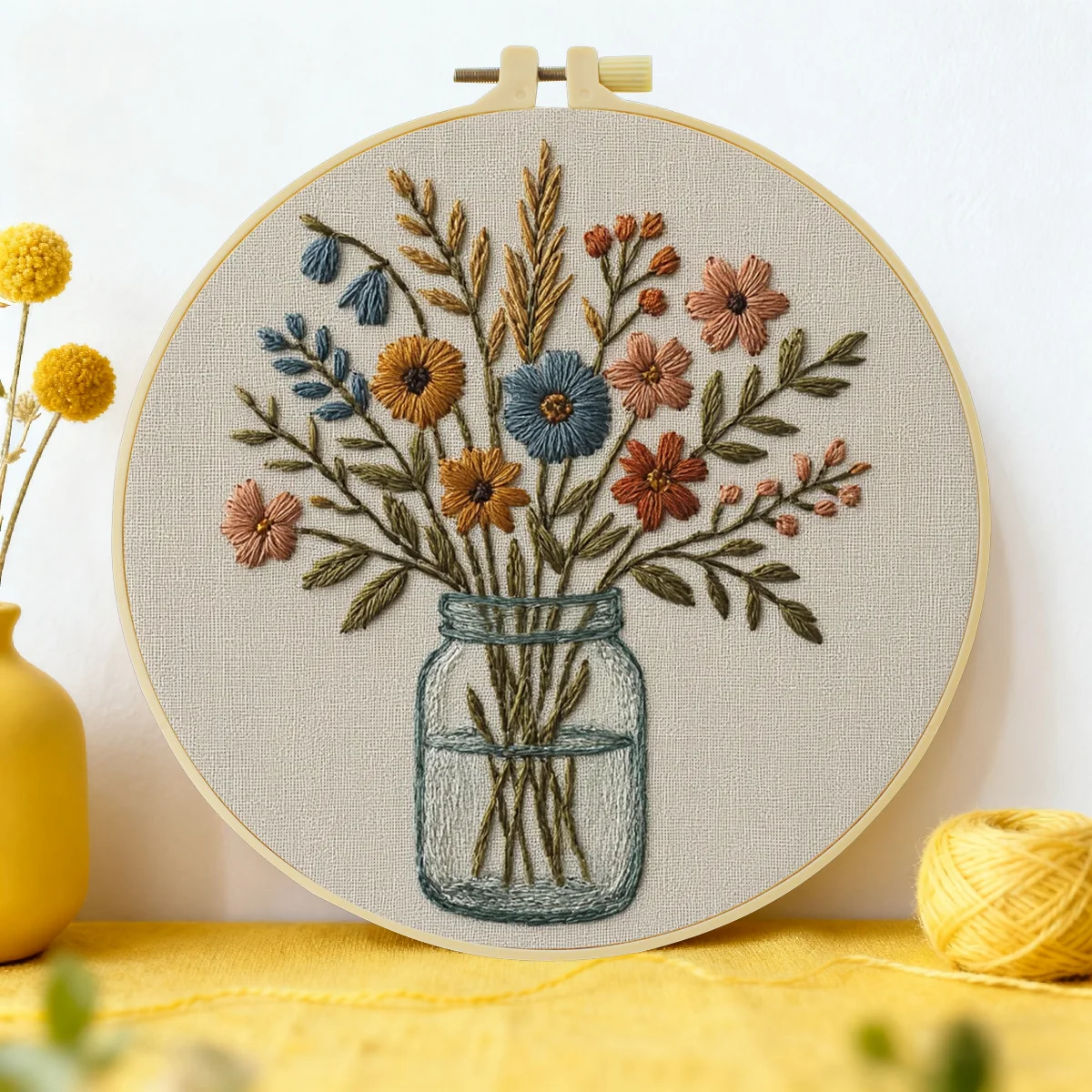 1 Stück 20X20CM/15X15CM 7,87/6,3 Zoll Blumen-Stickerei-Starter-Kit DIY-Kit DIY-Stickerei-Set Handarbeiten Heimdekoration Nähkunst