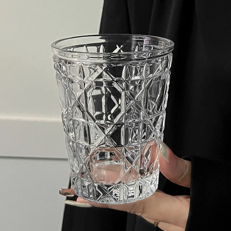4pcs Glass Set for Drinking 10.5oz Household Whiskey Cups Diamond Painting Wine Glass Juice Drinks Glasses Transparent Drinkware - 5