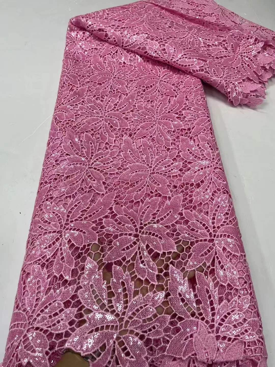 

Nigerian Guipure Cord Lace Fabric 2024 High Quality African Lace Fabric With Sequins for Elegant Women Dresses Materials