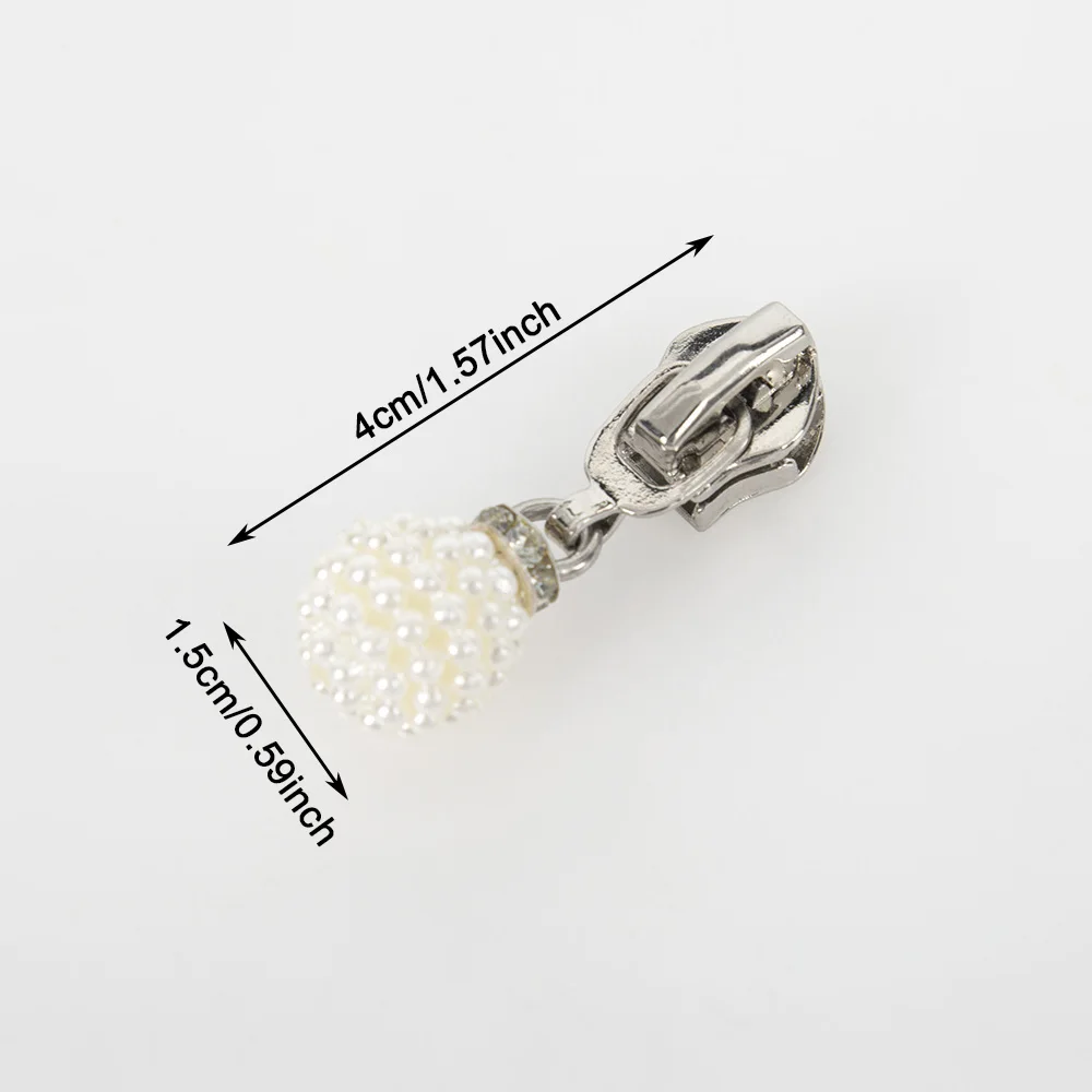 5PC Silver Pearl Ball Zipper Head DIY Bag Jacket Handmade Accessories