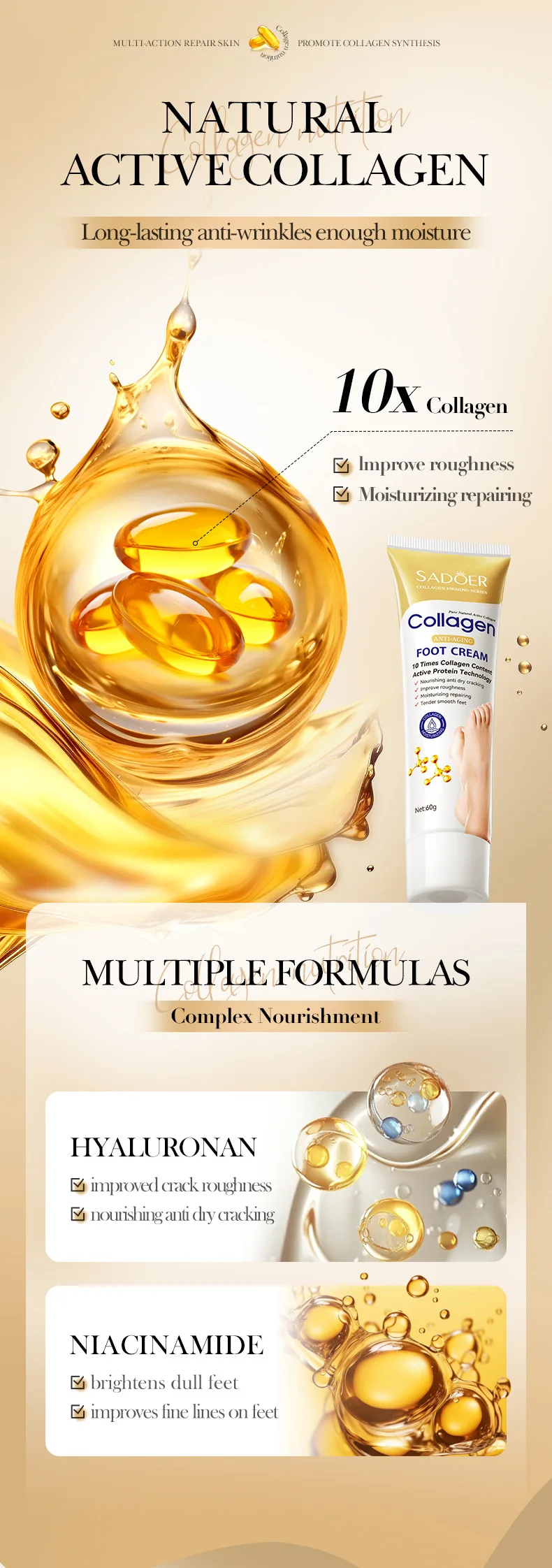 Description Picture 6 of itemSAODER Collagen Foot Cream Feet skincare Moisturizing Hydrating Firming Nourishing Repairing Anti Wrinkle Feet Creams Skin Care