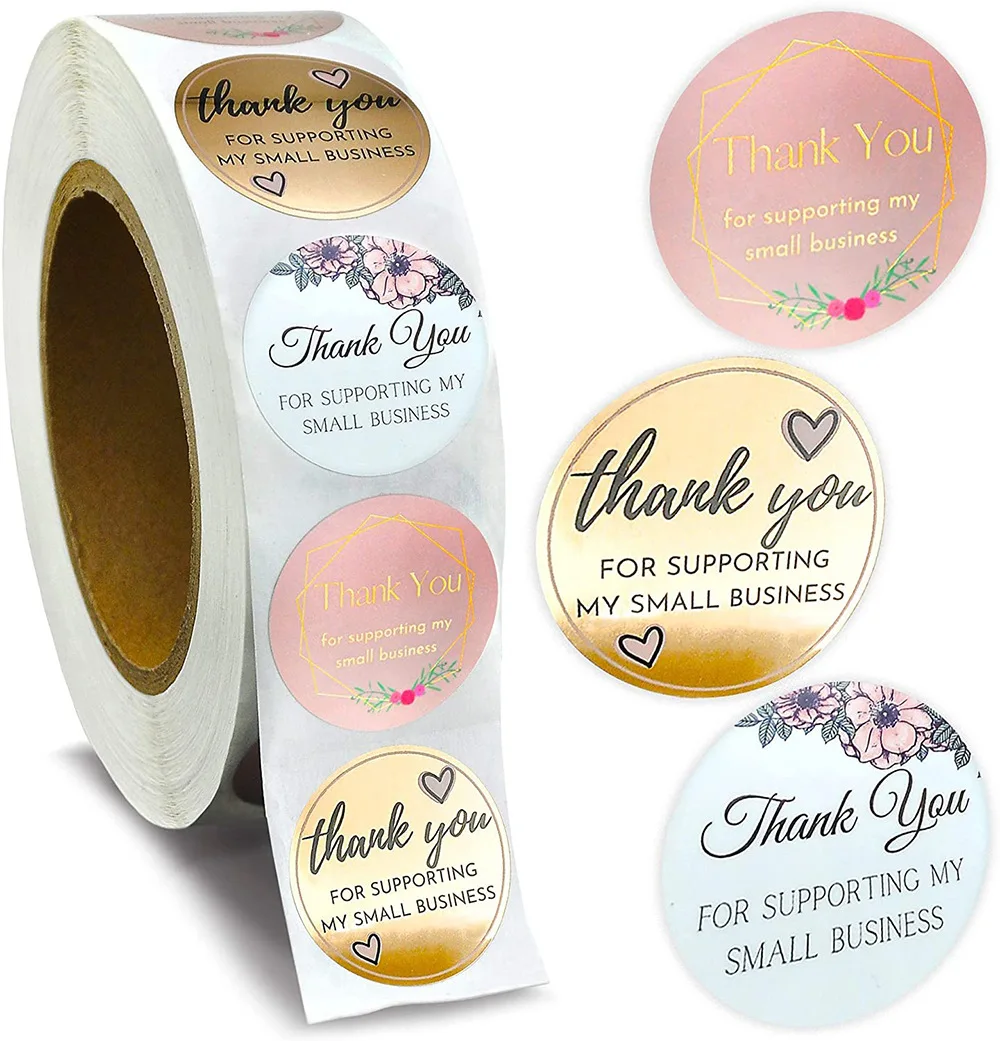 100-500pcs Thank You For Supporting My Small Business Floral Sticker Gift Box Packaging Seal Label Handmade Sticker 1 inch