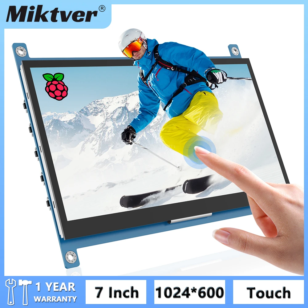 7 Inch IPS Touchscreen voor Raspberry Pi 4, 1024x600 Capacitieve Monitor Draagbare Display met Helderheid Verstelbare Lederen Case voor Raspberry Pi 4B/3B /Laptop/Win OS-apparaat