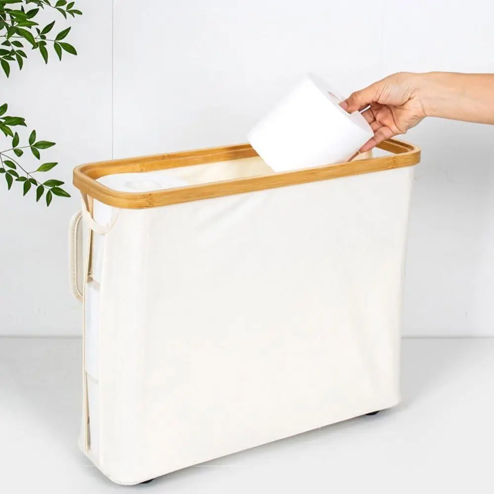 Bamboo Toilet Paper Basket Multifunctional Foldable Toilet Paper Storage Cabinet With Lid Large Capacity toilet paper holder toilet paper rack toilet roll holder