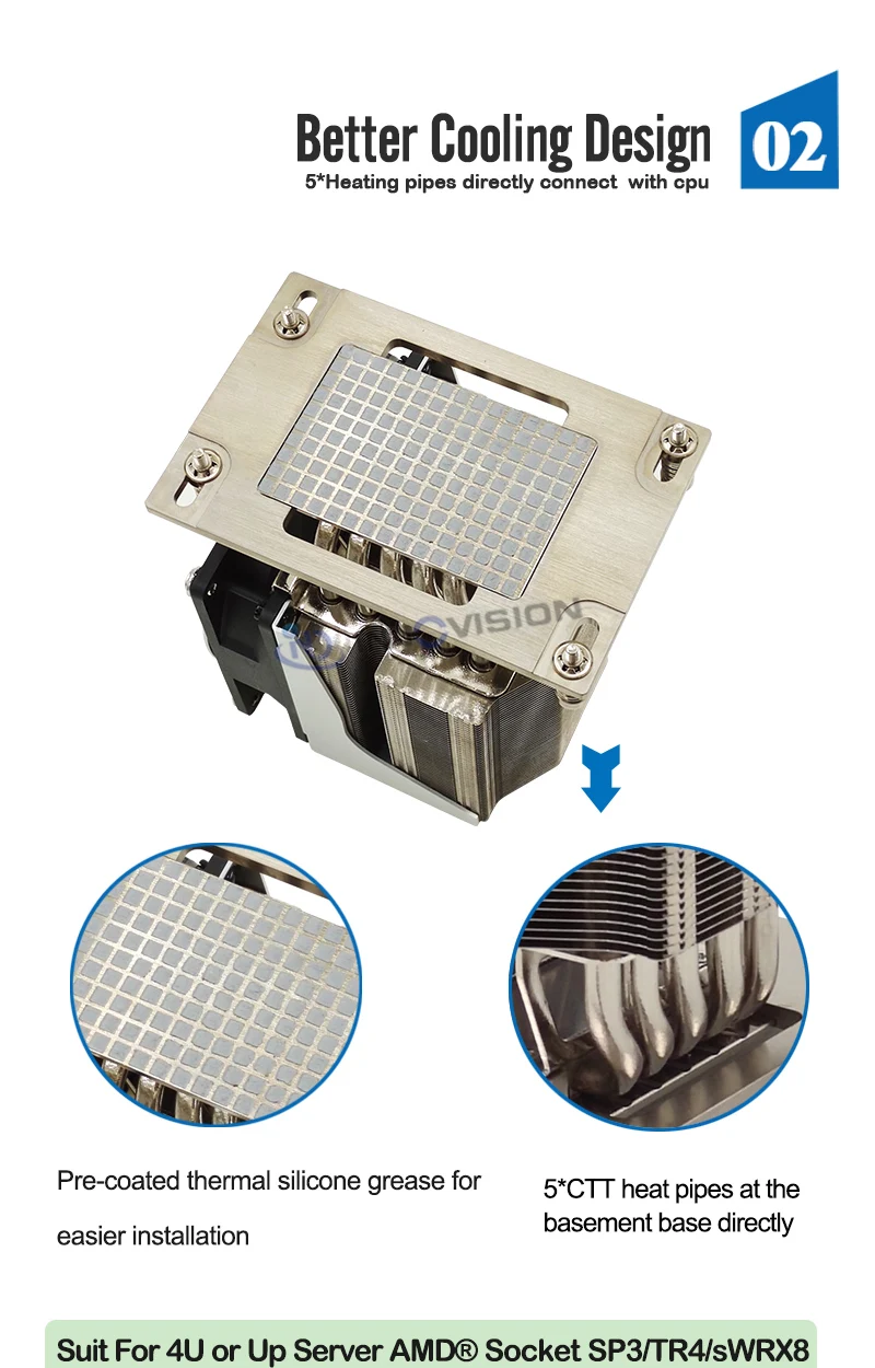 de calor cobre tdp até 280w para amd epyc série cpu