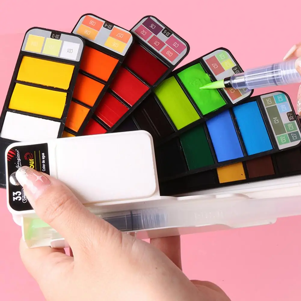 Solid Watercolor Set 25/33 Colors Watercolor Paint with Palette Set Rich Color Lightweight Portable Travel Use Paint Kit
