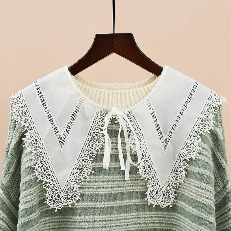 

Bowknots Detachable Fake Collar Shawl for Women Sweater Blouse Lace Hollow Half Shirt Blouse False Collars Shawl