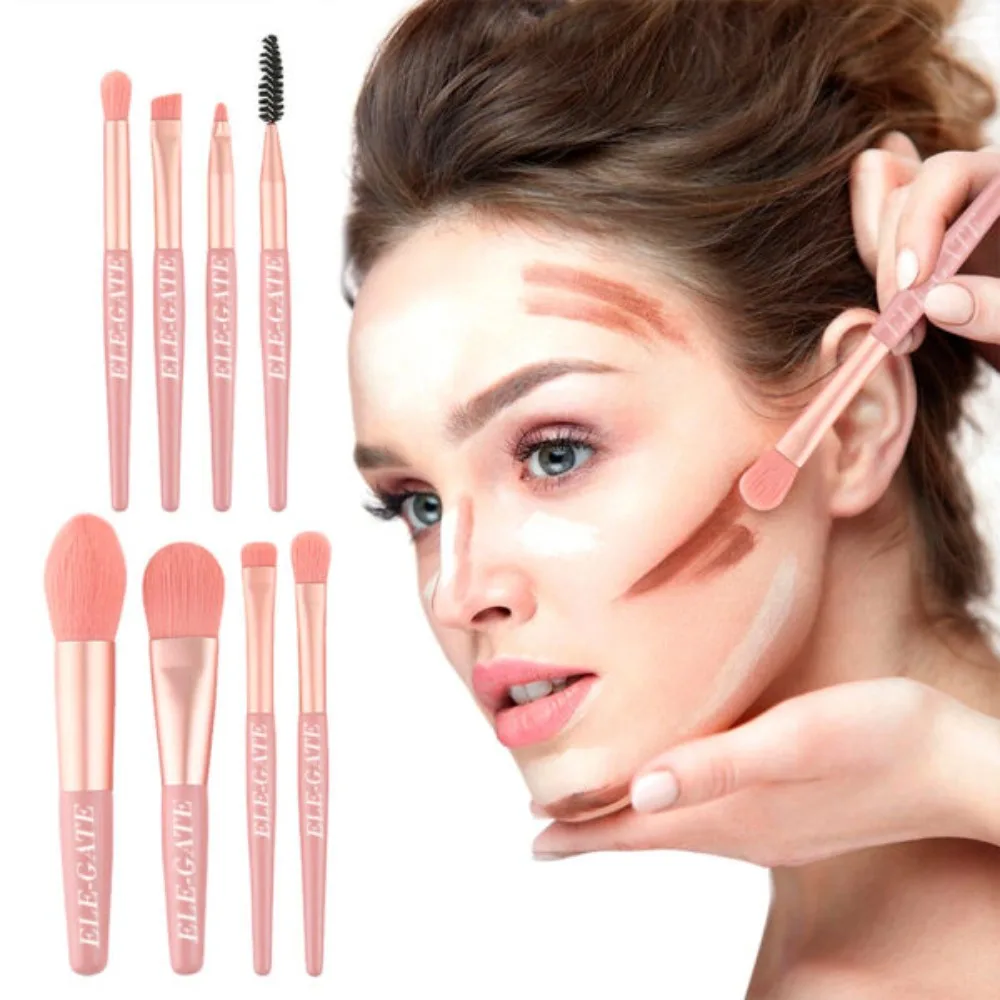 Juego de 8 Brochas de Maquillaje Profesionales para Cosméticos con Bolsa de Maquillaje (Rosa Coral)
