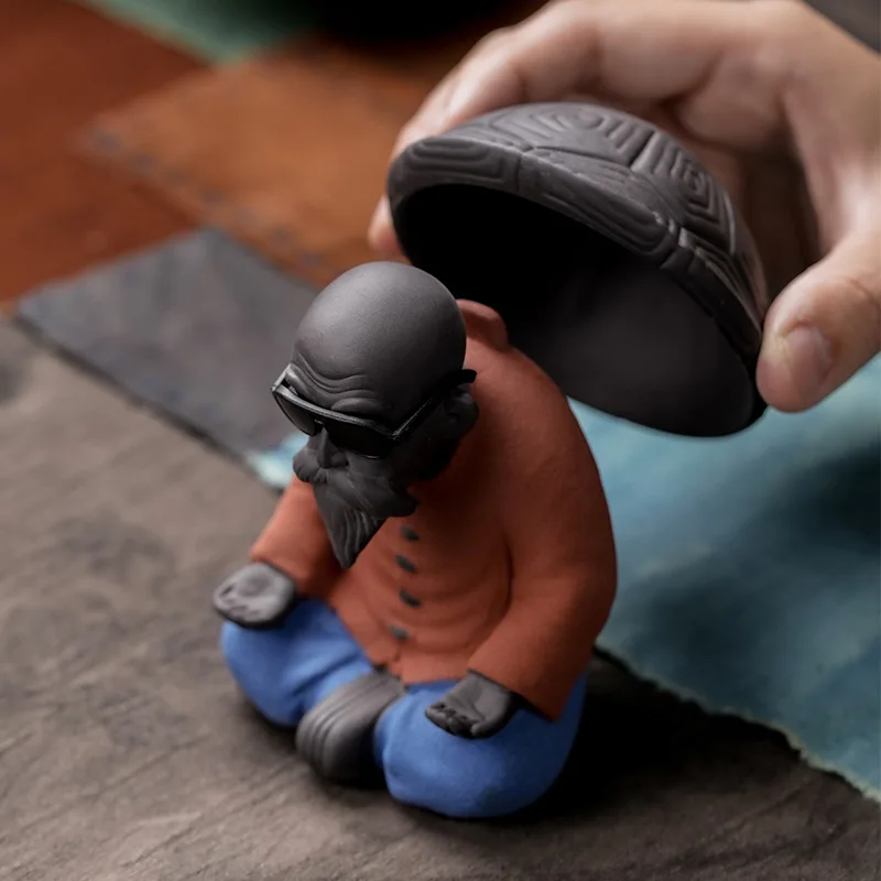 Ceramic Tea Pet Statue, Old Man Tea Leak, Purple Sand, Cute Character Decoration, Home, Tea Room Art Ornaments