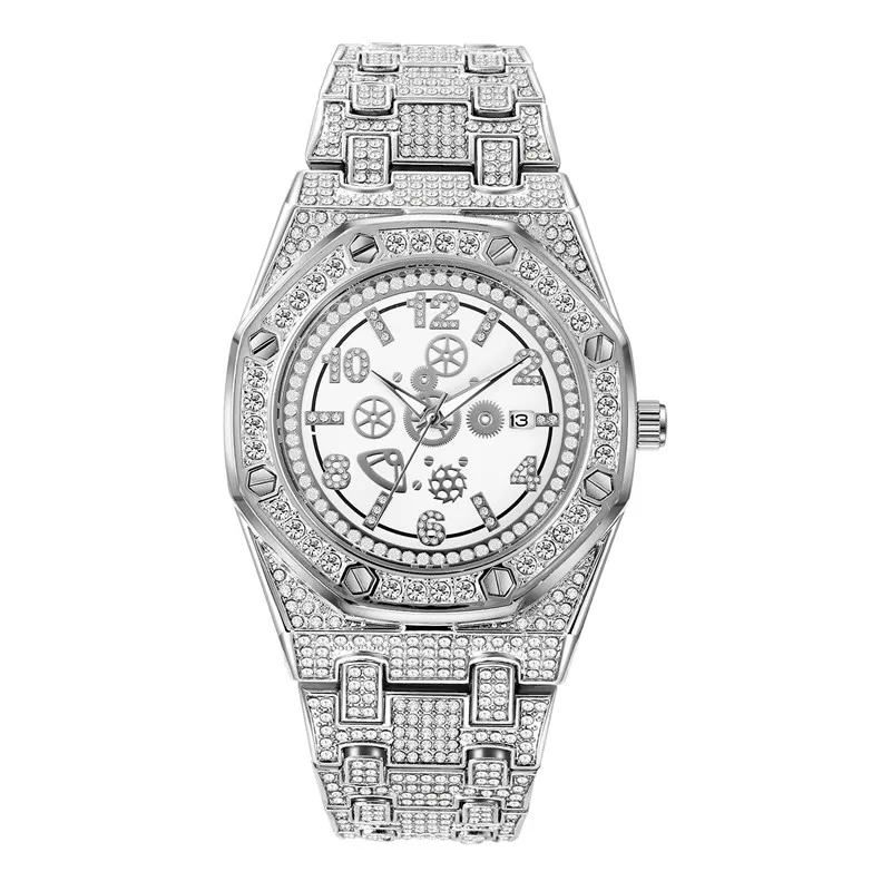 

Часы наручные мужские большого бренда, Роскошные Кварцевые винтажные, в стиле хип-хоп, с бриллиантами, простые, с браслетом из сплава, с датой