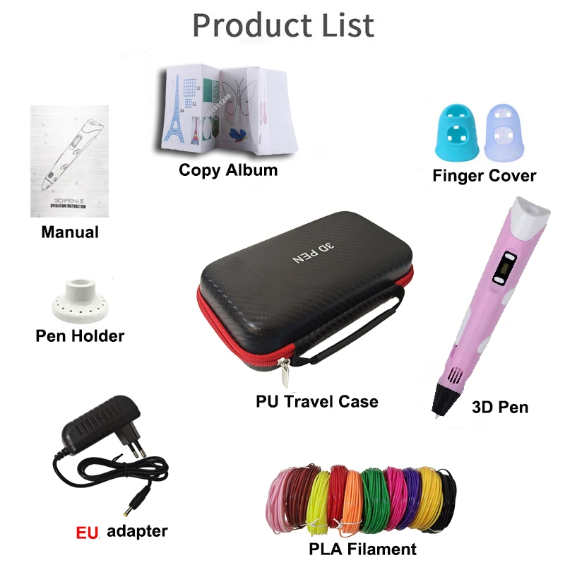 Children's 3D Pen 3D Drawing Printing Pen LCD Screen Power Adapter 40 Colors 200M PLA Filament Kids Boys Girls Birthday DIY Gift